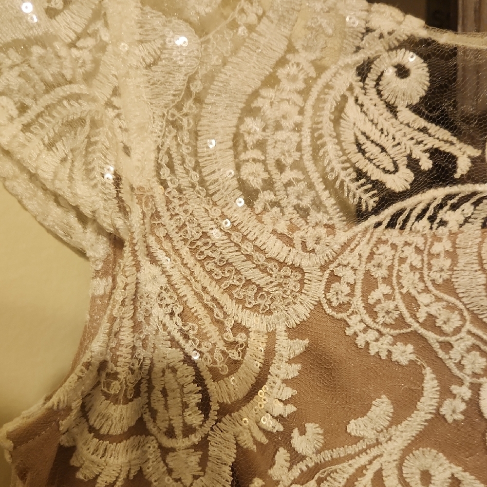 Roz & Ali Cream Lace Sheath Dress with Cap Sleeves - Picture 5 of 5